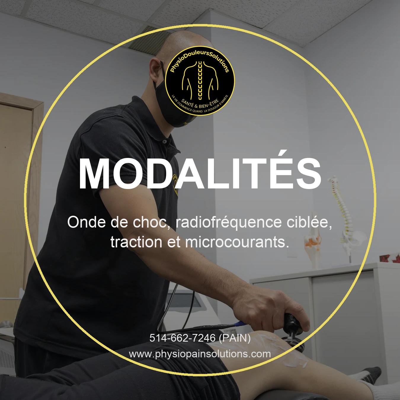Thérapeute appliquant des ondes de choc au genou d'un patient